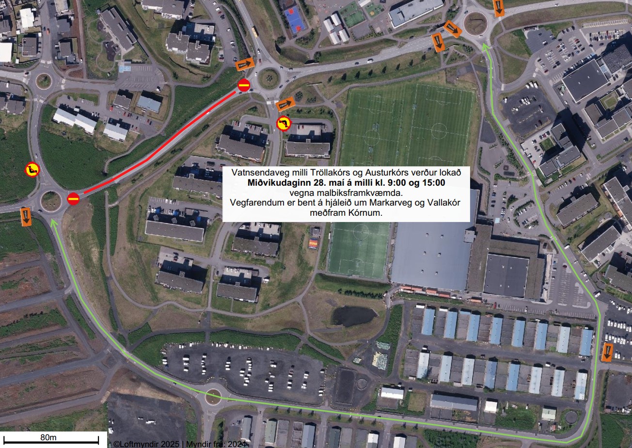 Yfirlitsmynd yfir lokun Vatnsendavegur lokunartilynning