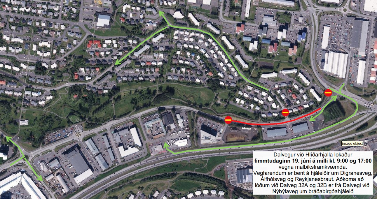 Dalvegur v. Hlíðarhjalla lokaður Dalvegur v. Hlíðarhjalla lokaður
